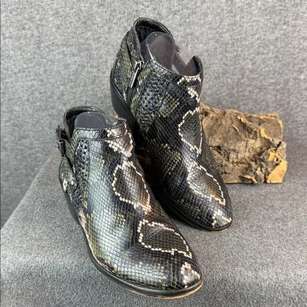 Vince Camuto Leather Snake Print Block Heel Ankle Boots Size 7.5M‎